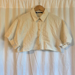 Zara Boxy Wide Cropped Collared Button Up Short Sleeve Shirt